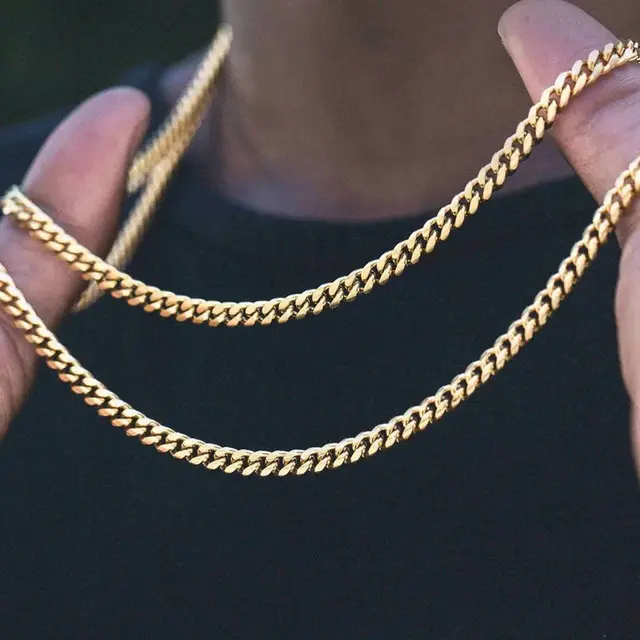 Dicub 18K Gold Plated Stainless Steel Cuban Chain Necklace Hip Hop Jewellery Curb Link Figaro Chain for Men & Women