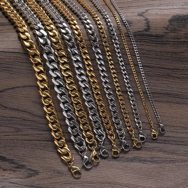 Order Dicub 18K Gold Plated Stainless Steel Cuban Chain Necklace Hip Hop Jewellery Curb Link Figaro Chain for Men & Women