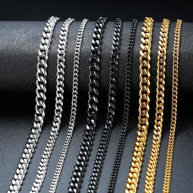 Order Dicub 18K Gold Plated Stainless Steel Cuban Chain Necklace Hip Hop Jewellery Curb Link Figaro Chain for Men & Women