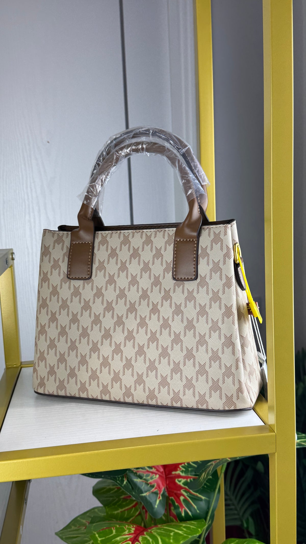 Printed Canvas Monogram Satchel Bag with Brown Leather Handles {Medium} | LARYZ Everyday 011 | Medium