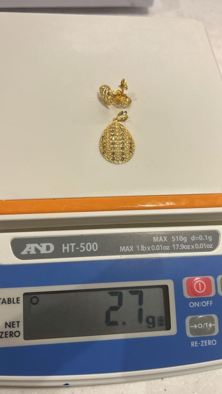 Degub 18K Pure Gold Earrings and Pendant Jewellery Set