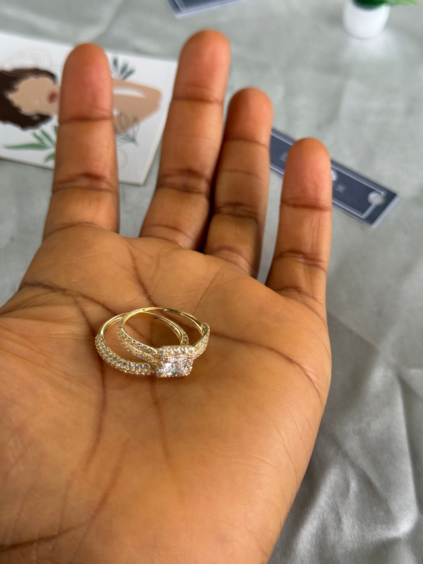 Dedam 18K Pure Gold Engagement and Wedding Ring Set | Band