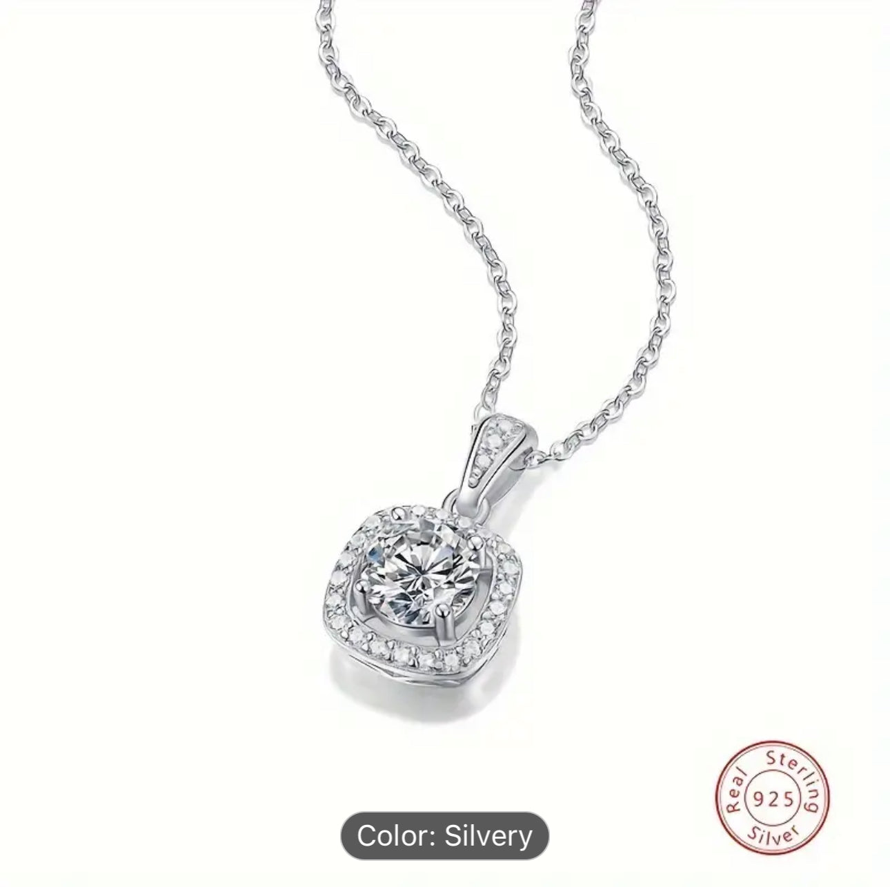 Dilux3 1ct Moissanite 18K Gold Plated Real 925 Sterling Silver Chain Necklace Jewellery for Bridal Wedding Party