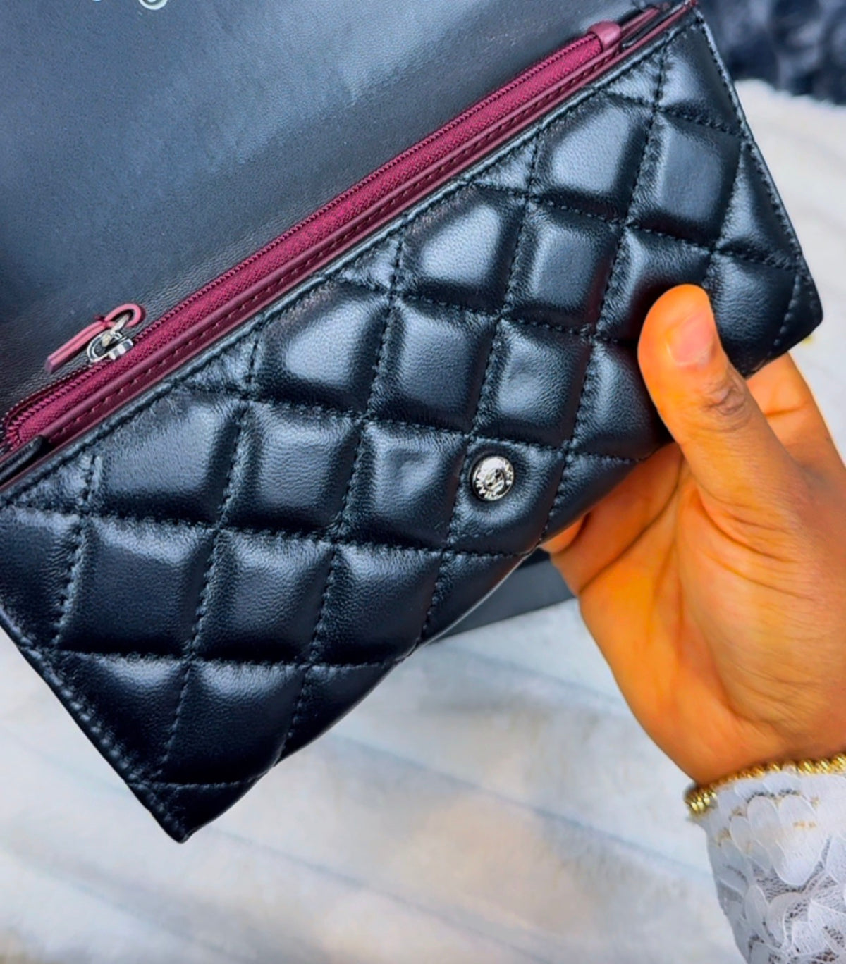 The Black Quilted Lambskin Leather Wallet - LASi010 - NO CHAIN