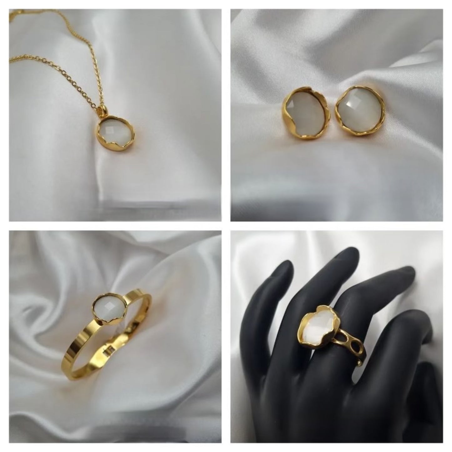 DLux Super Double Electroplated Stainless Steel Jewellery Set - Hypoallergenic Non Tarnish Adjustable One Size Ring 19” Chain
