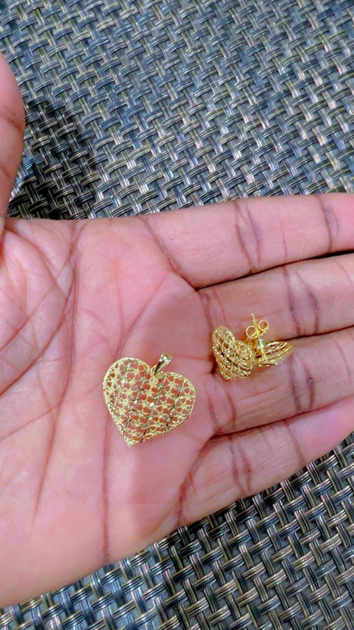Degub 18K Pure Gold Earrings and Pendant Jewellery Set