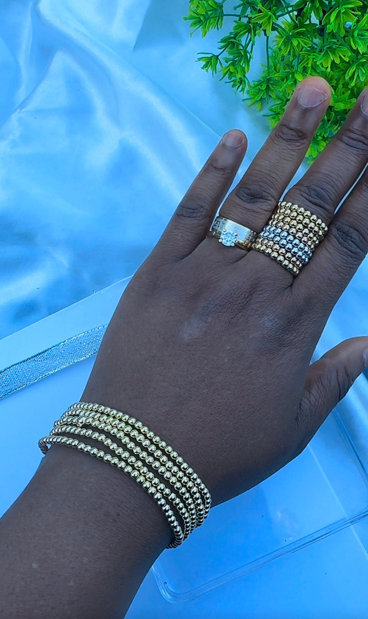 18ct Real Gold Stretchable Ball Rings | Shiny (Extra)