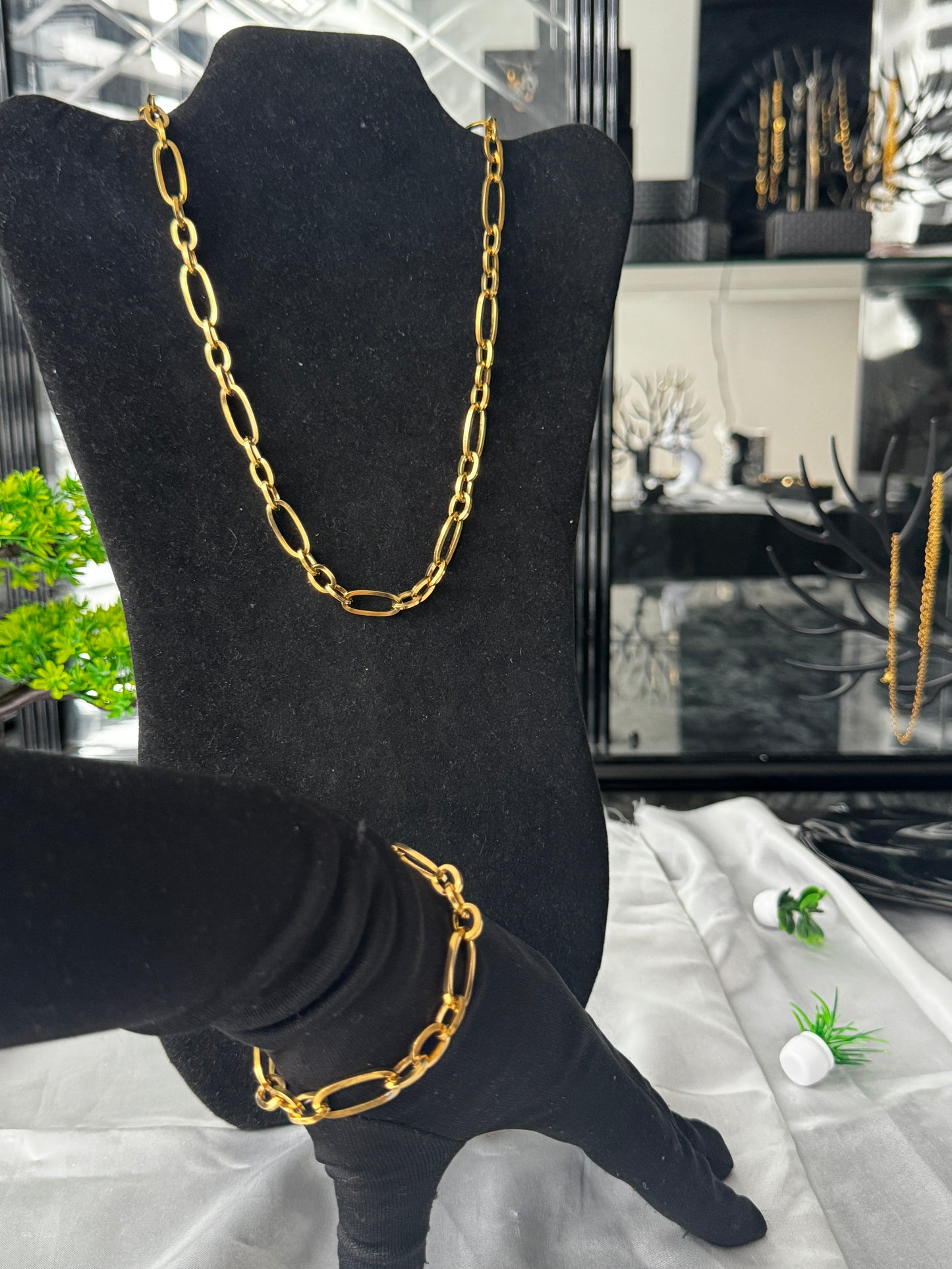 Diffa Super Double Electroplated Non Tarnish Necklace and Bracelet Jewellery Set 18” chain + 7.5” bracelet