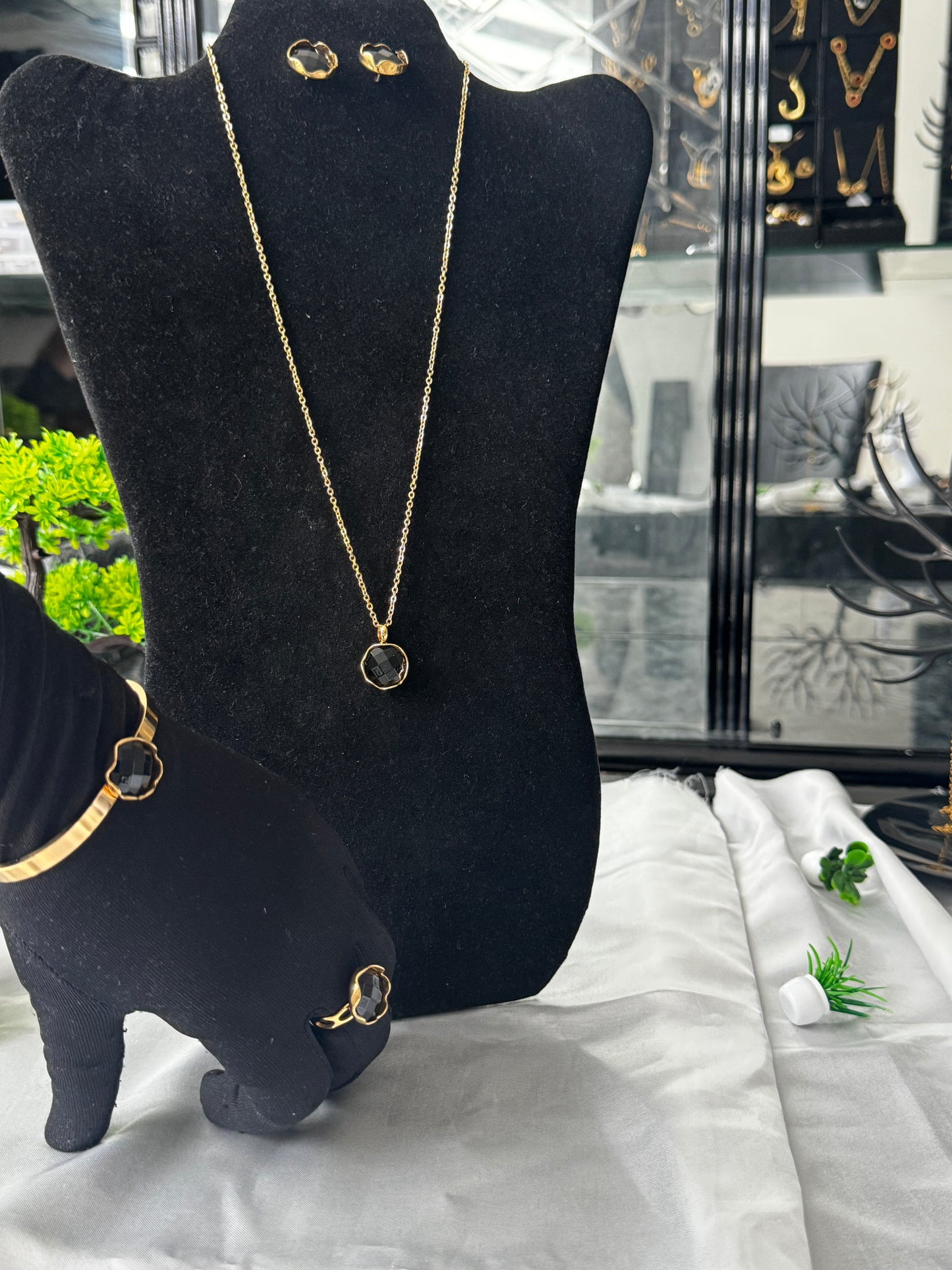 DLux Super Double Electroplated Stainless Steel Jewellery Set - Hypoallergenic Non Tarnish Adjustable One Size Ring 19” Chain