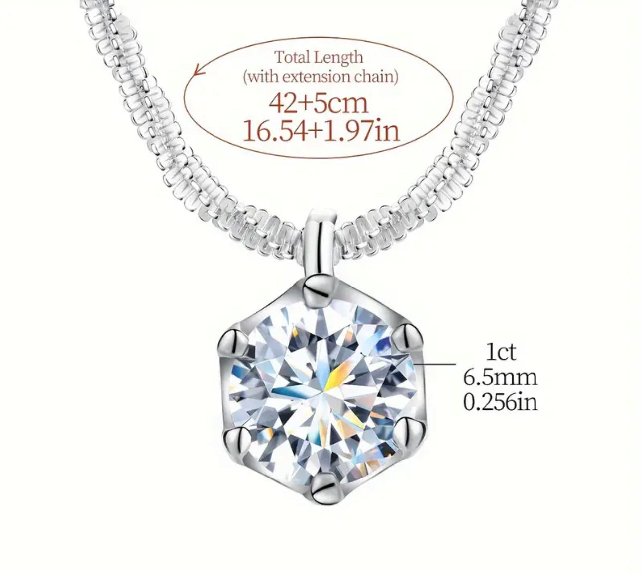 Dilux2 Round Moissanite 925 Sterling Silver Hypoallergenic Chain Necklace
