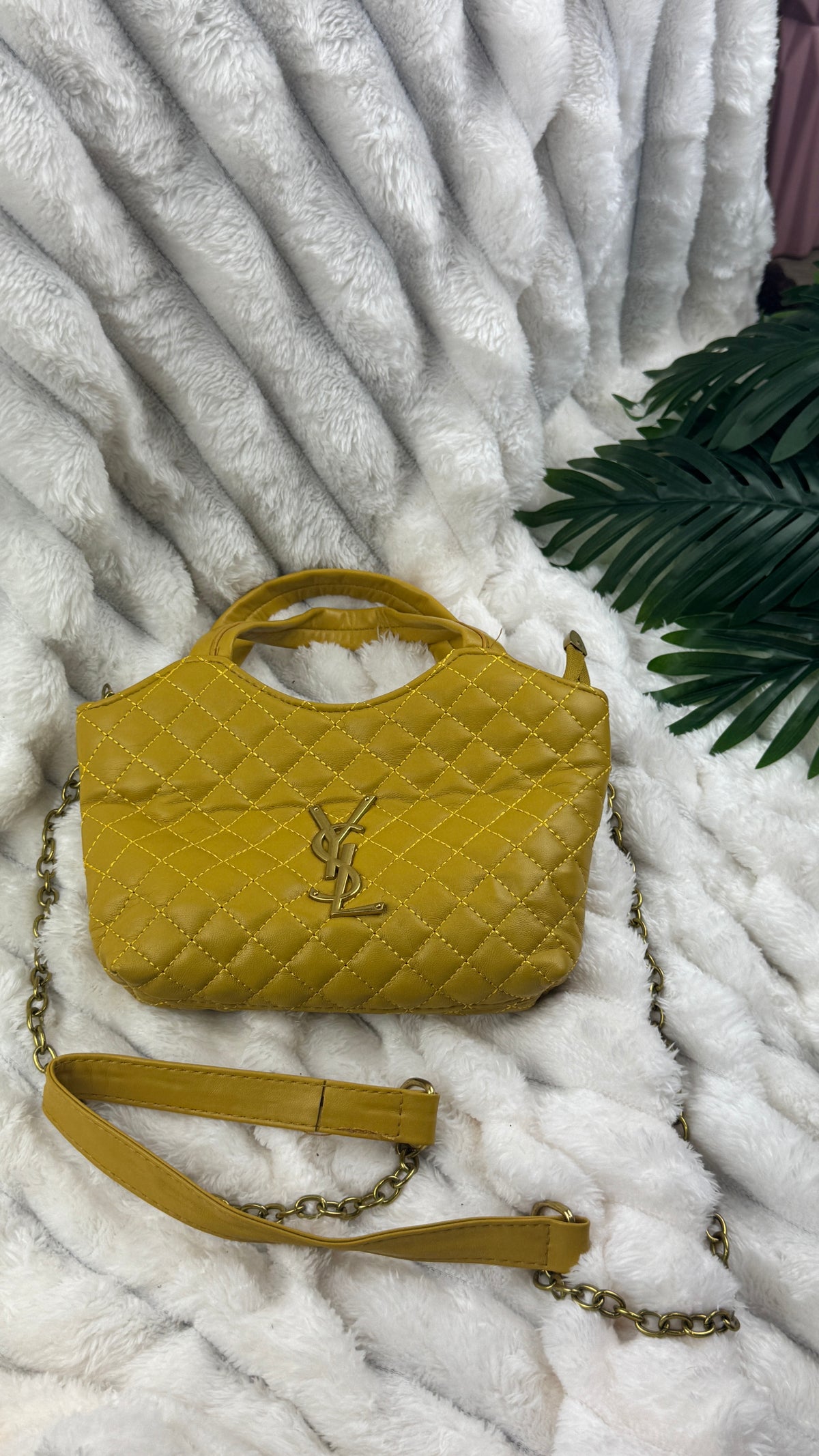 Yellow (Gold) Quilted Non Structured Ladies Handbag - 038 | Small