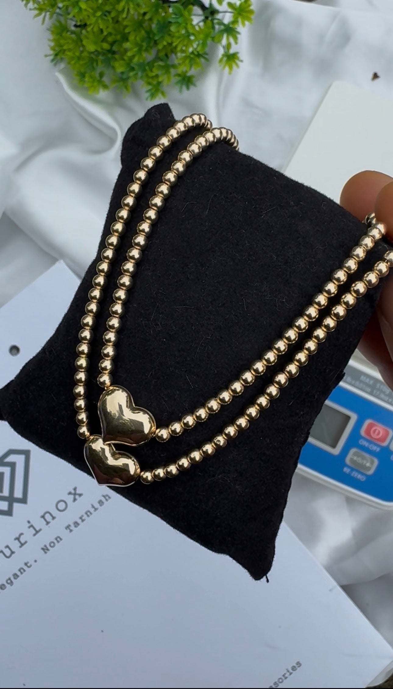 Deegab 18 Karat Pure Gold Instant Ball Heart Chain Necklace 18 Inches