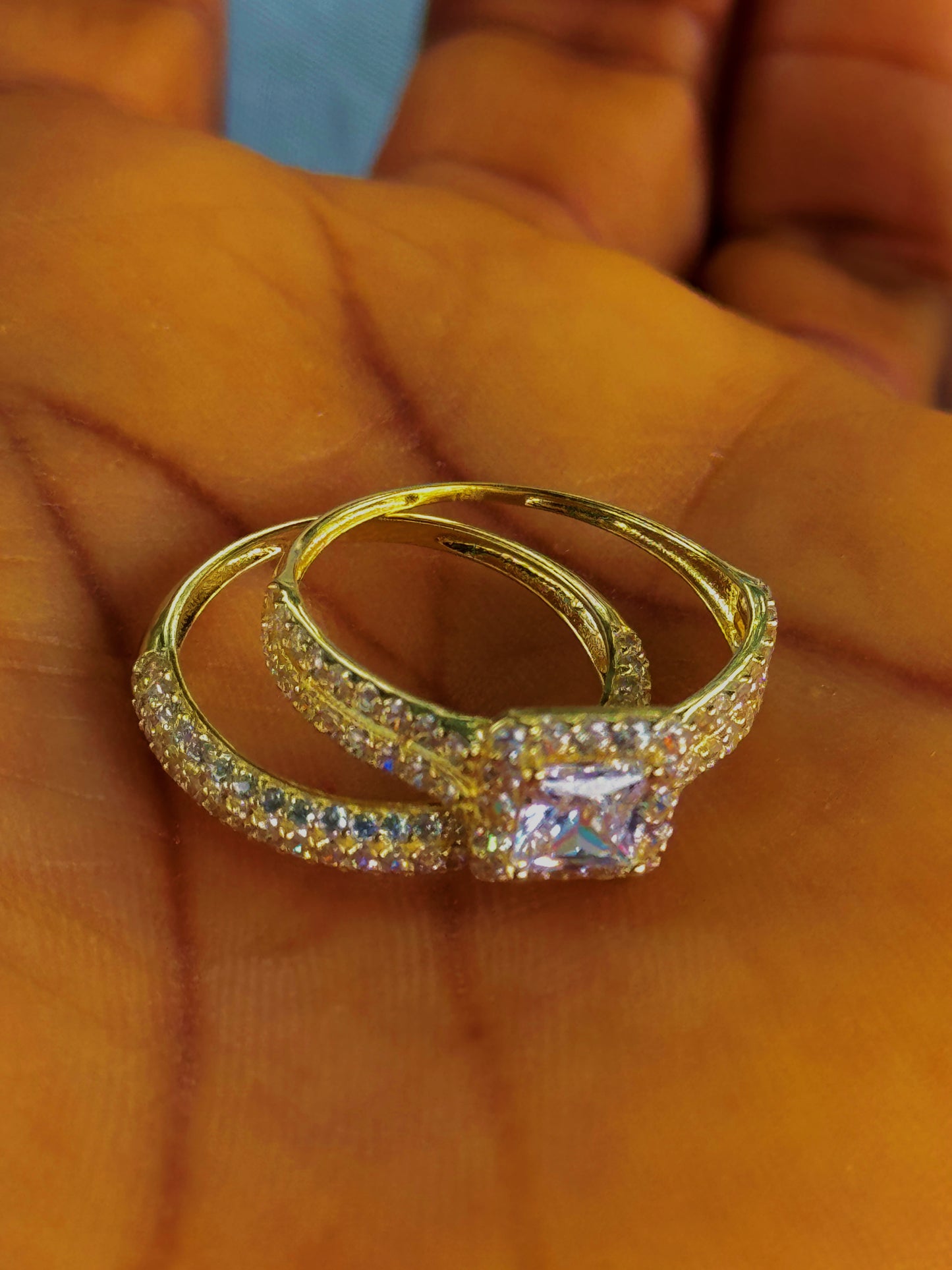 Dedam 18K Pure Gold Engagement and Wedding Ring Set | Band