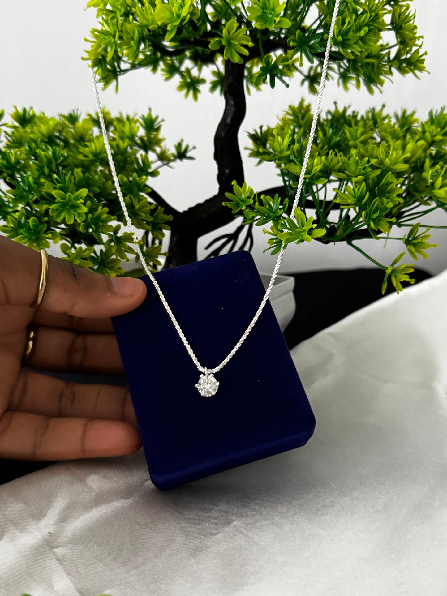 Order the Dilux2 Round Moissanite 925 Sterling Silver Hypoallergenic Chain Necklace