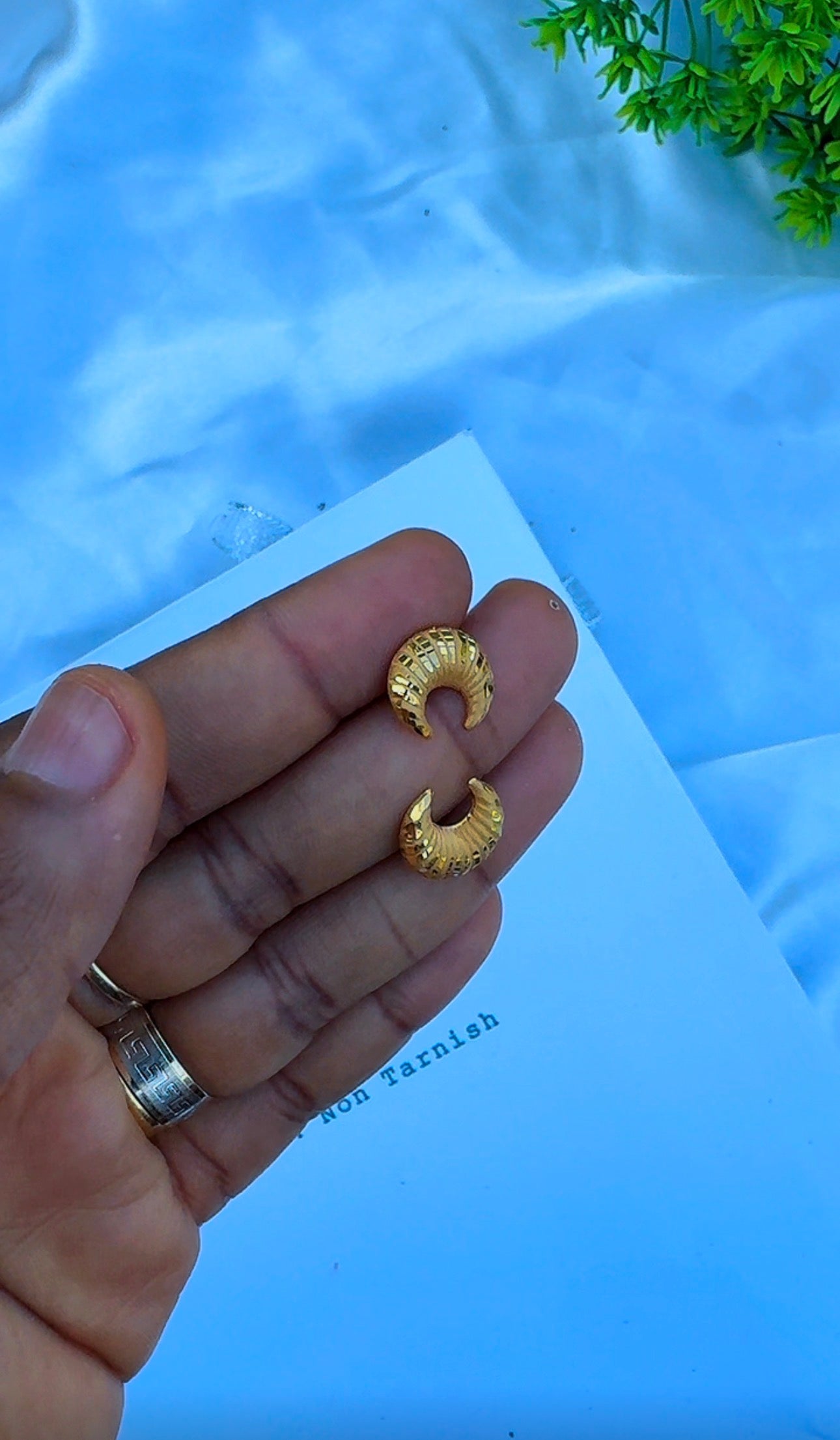 21K Solid Gold Star Half Moon & Dangle Stud Earrings | 1.4g - 2.8g