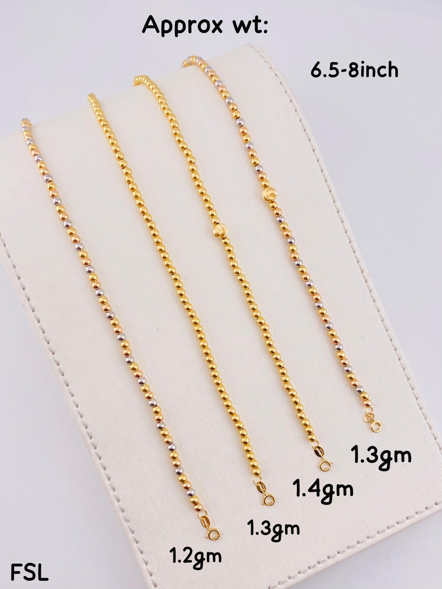 DefaJ 18 Karat Pure Gold Ball Bracelet 8inches