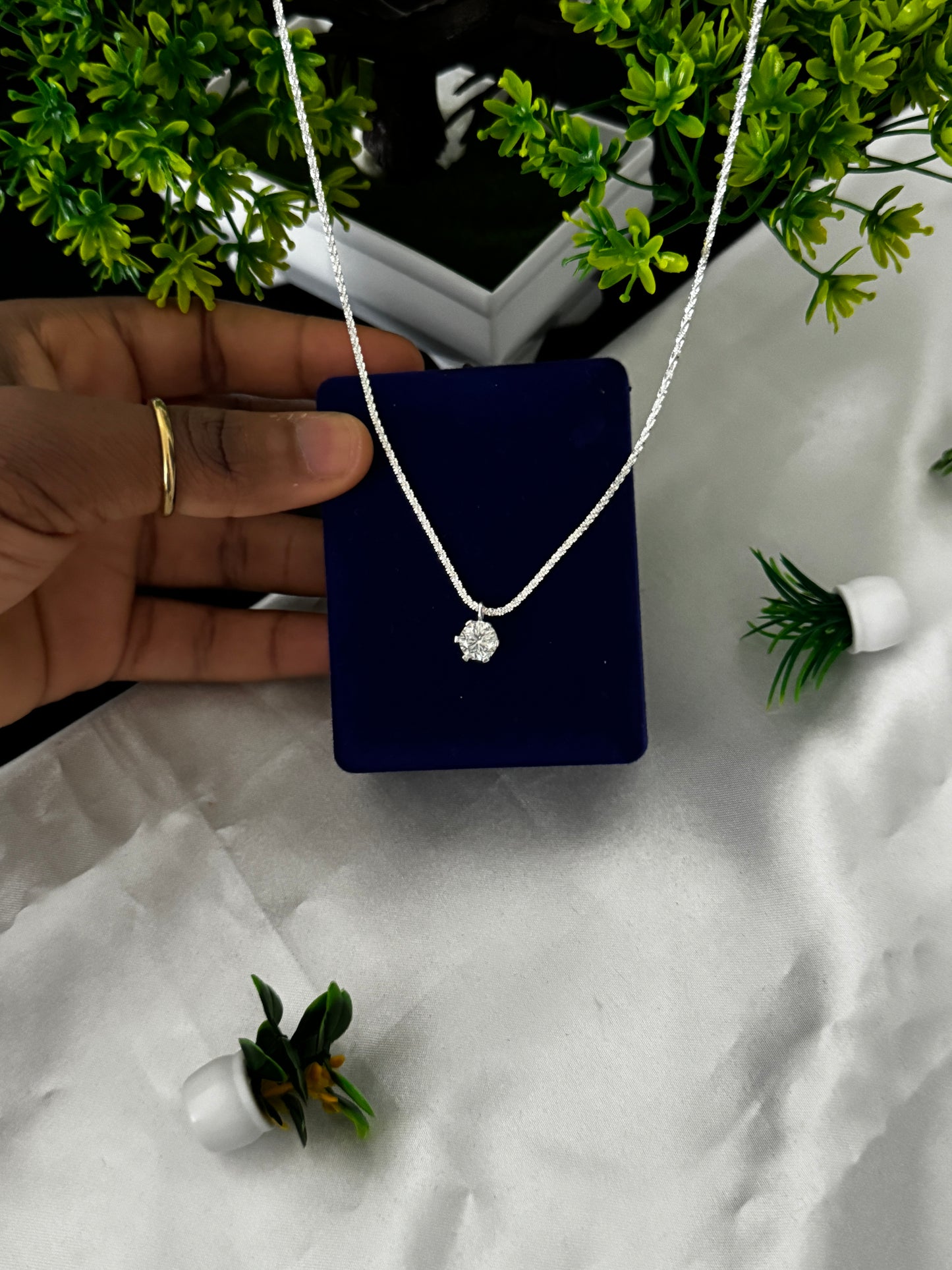 Order the Dilux2 Round Moissanite 925 Sterling Silver Hypoallergenic Chain Necklace