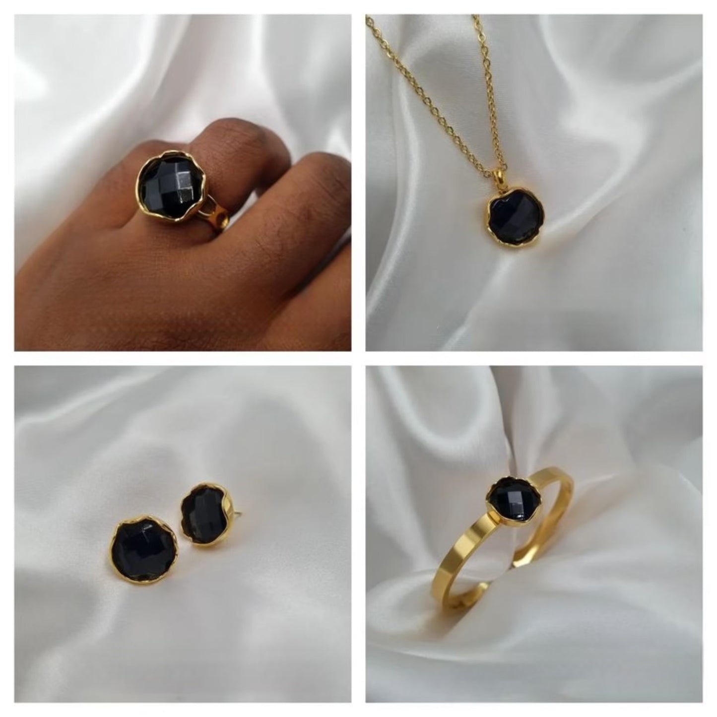 DLux Super Double Electroplated Stainless Steel Jewellery Set - Hypoallergenic Non Tarnish Adjustable One Size Ring 19” Chain
