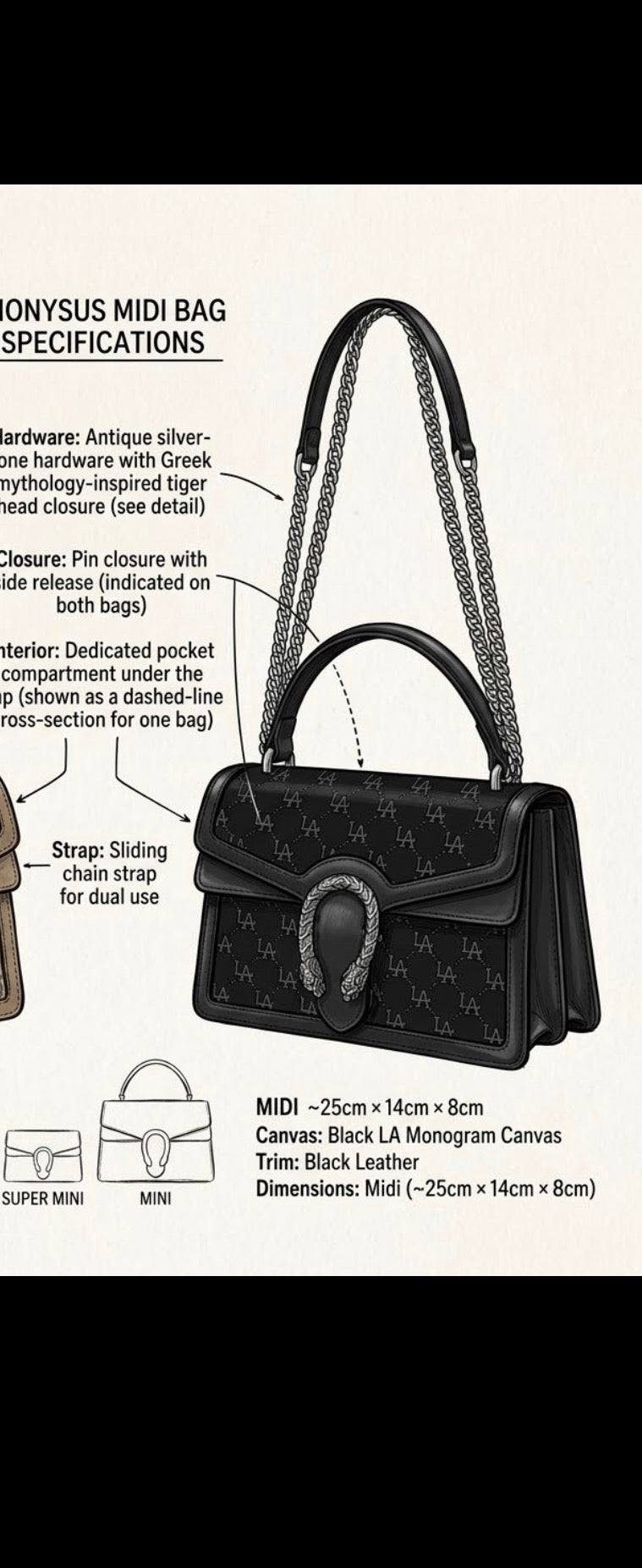 Monogram Shoulder Bag, Monogram Crossbody Flap Bag, Tiger Head Hardware Bag - LASi003
