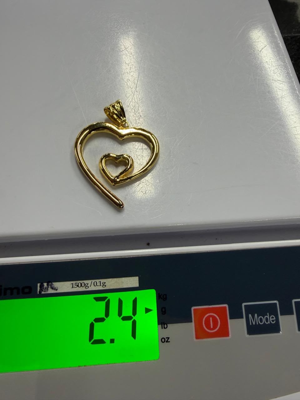 18K Solid Gold Double Heart Pendant (2.4g) | Open Heart-in-Heart Charm | Yellow & White Gold