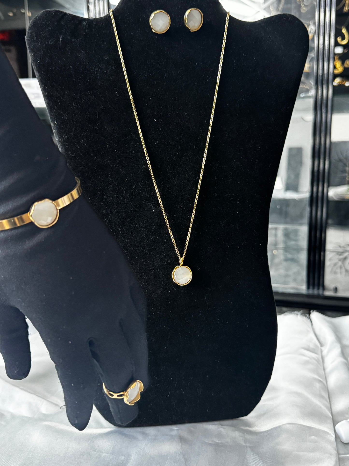 DLux Super Double Electroplated Stainless Steel Jewellery Set - Hypoallergenic Non Tarnish Adjustable One Size Ring 19” Chain