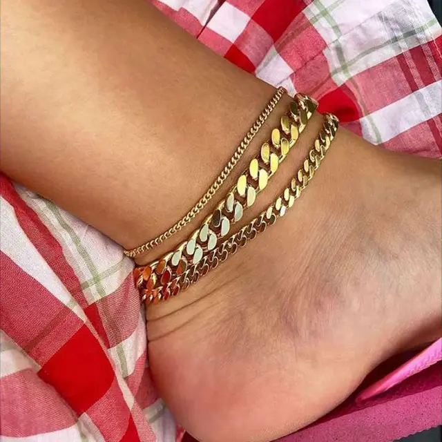 Danch 18K Gold Plated Cuban Chain Anklets Non Tarnish Hypoallergenic