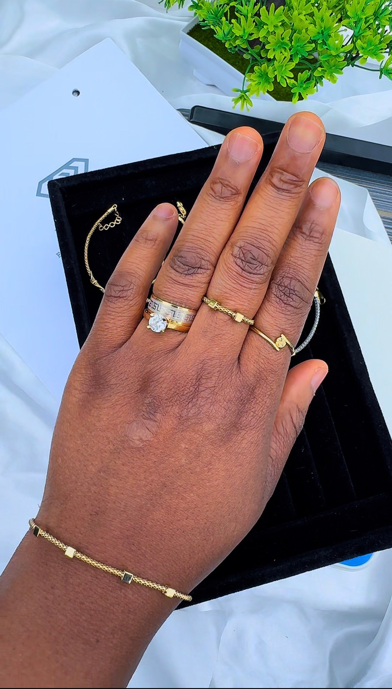 Diigaad 18K Solid Gold(Super Extra) Bangle & Ring Set 8Inches Ring Size 7
