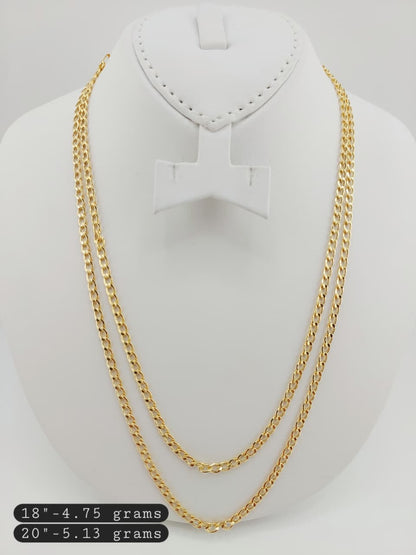 18K Solid Gold Cuban Chain Necklace 18” – 4.8g | 20” - 5.2g