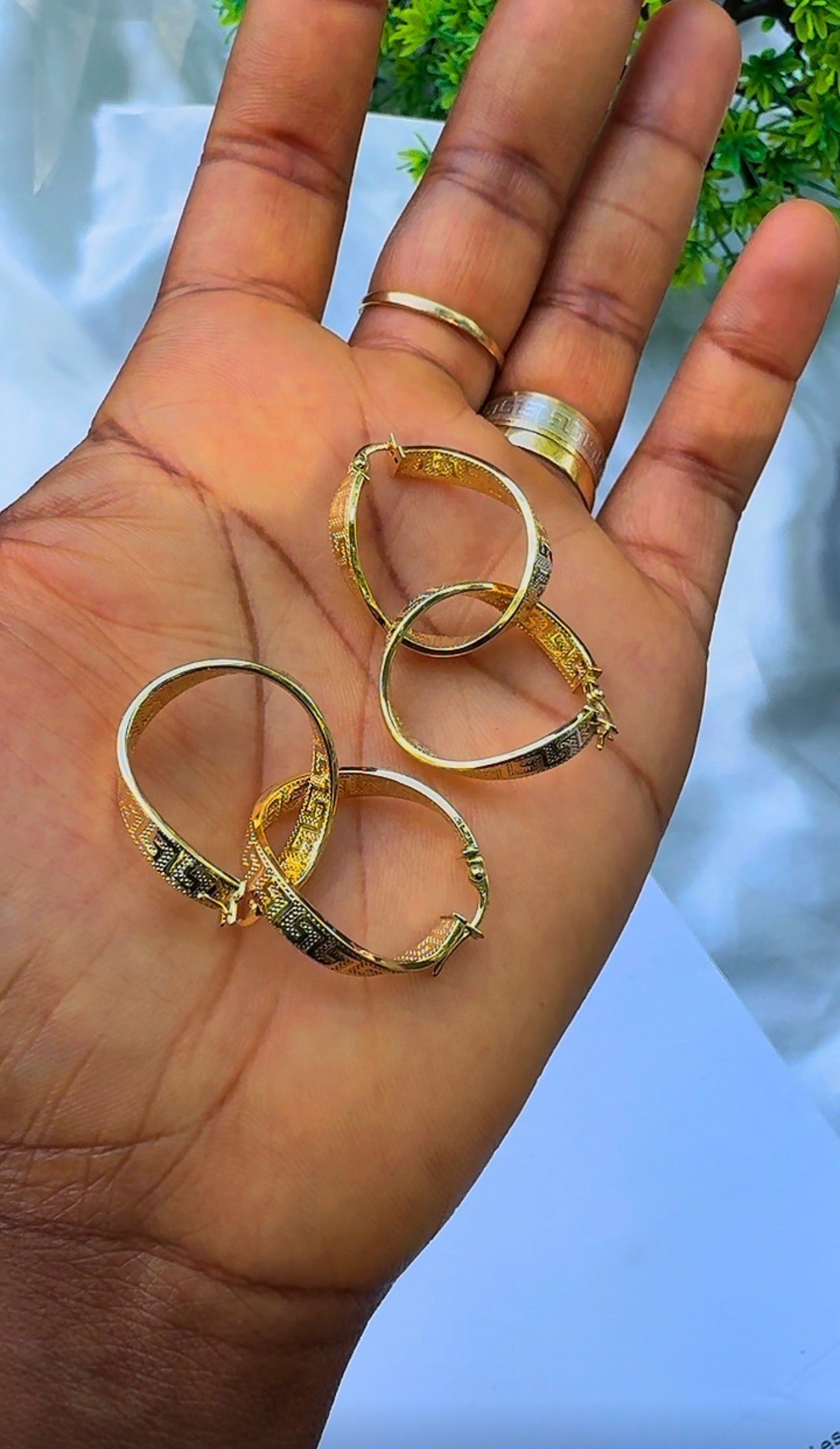 18K Solid Gold Patterned Hoop Earrings | 1.8g