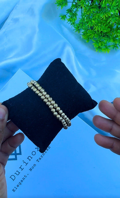 18ct Real Gold Diamond Cut Ball Bracelets | Stretchable Bangles