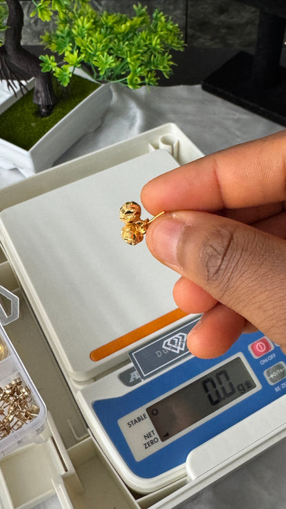 21 Karat Solid Gold Ball Stud Earrings | 1.8g & 2.0g | 3 Different Designs