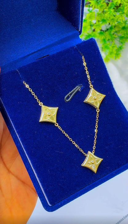 18K Solid Gold 3-Petal Motif Instant Chain Necklace | 3.12g | 17” + 1” (18 Inches)