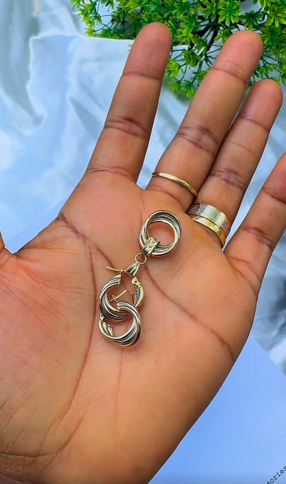 18K Solid Gold Shiny 3-Tone Earrings & Pendant Jewellery Set | 2.6g (Extra)