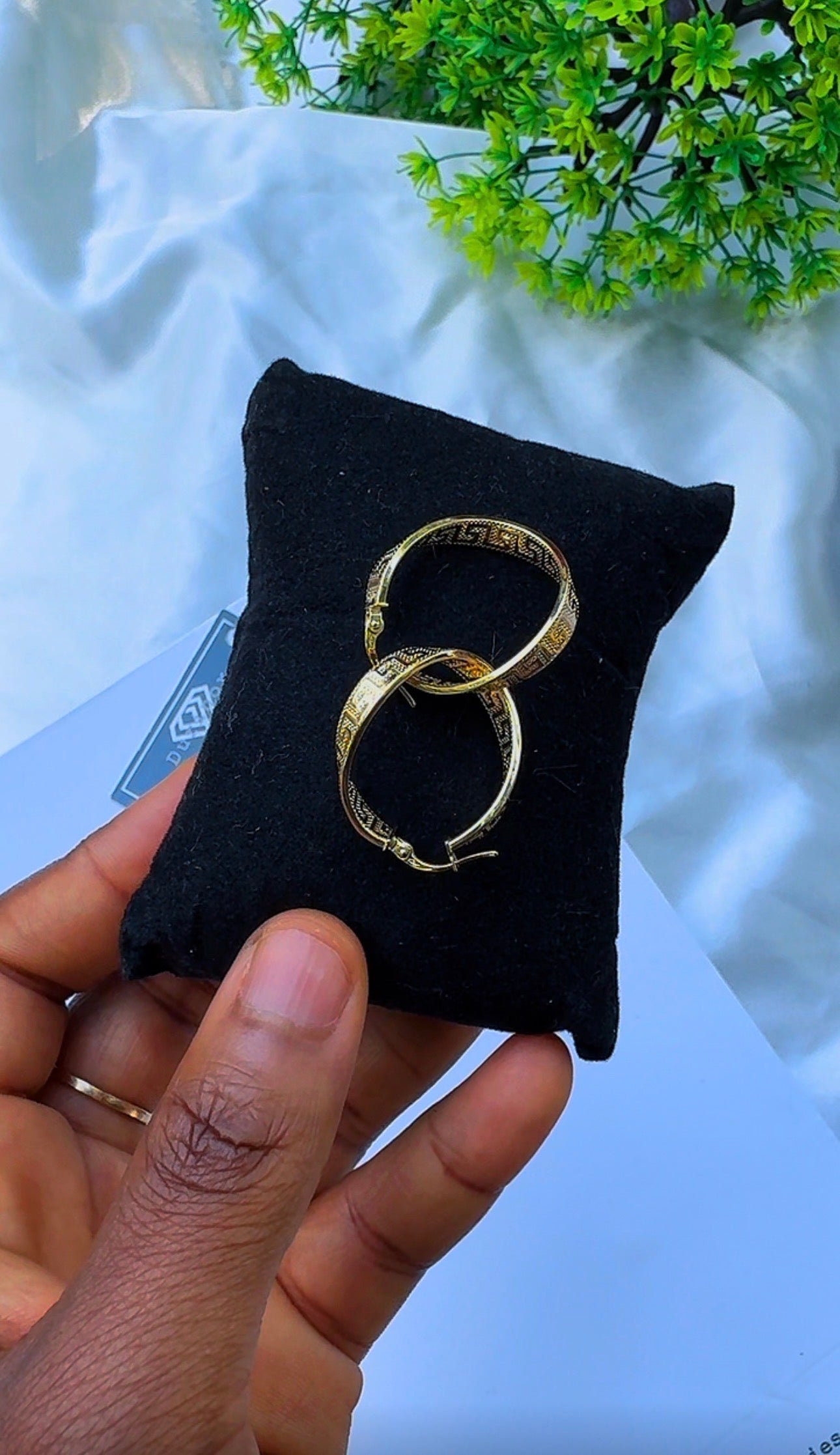 18K Solid Gold Patterned Hoop Earrings | 1.8g