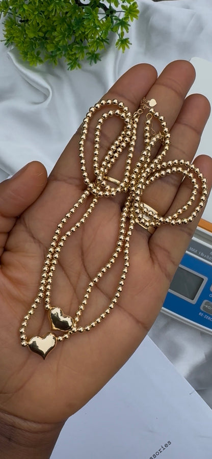 Deegab 18 Karat Pure Gold Instant Ball Heart Chain Necklace 18 Inches