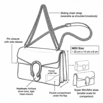 Monogram Shoulder Bag, Monogram Crossbody Flap Bag, Tiger Head Hardware Bag - LASi003