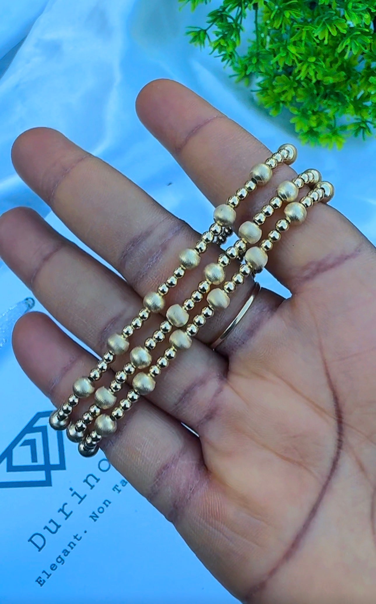 18ct Solid Gold Ball Bracelet | Stretchable Bangle | 2.5g (Extra)