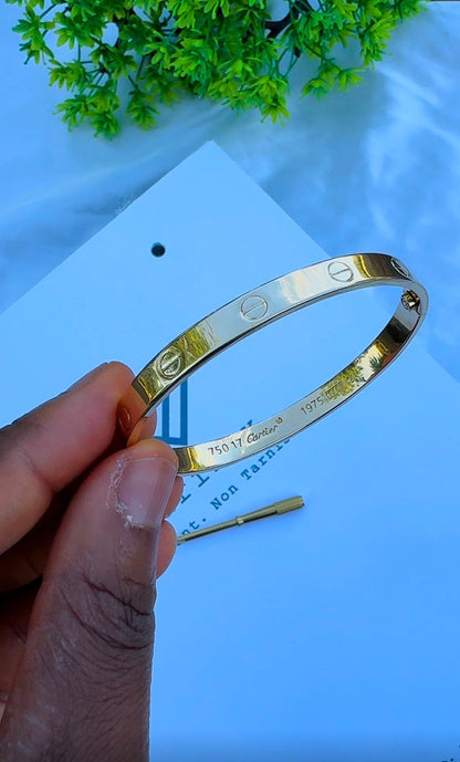 18K Solid Gold Classic Branded Screw Bangle | Size 17 | 7.2g
