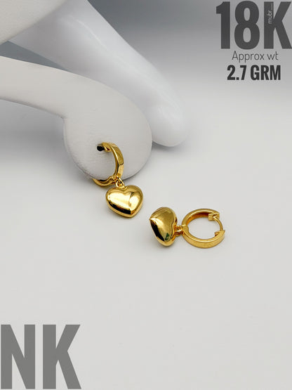 18 Karat Solid Gold Hoop Heart Earrings - 2.7g