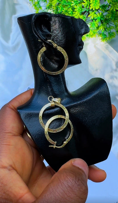 18K Solid Gold Dainty Round Earrings & Pendant Jewellery Set | 1.8g