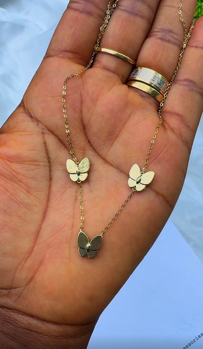 18ct Real Gold Triple Butterfly Necklace | 3.3g | 17” + 1” (18 Inches)