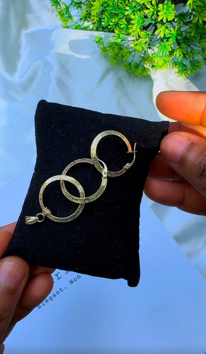 18K Solid Gold Dainty Round Earrings & Pendant Jewellery Set | 1.8g