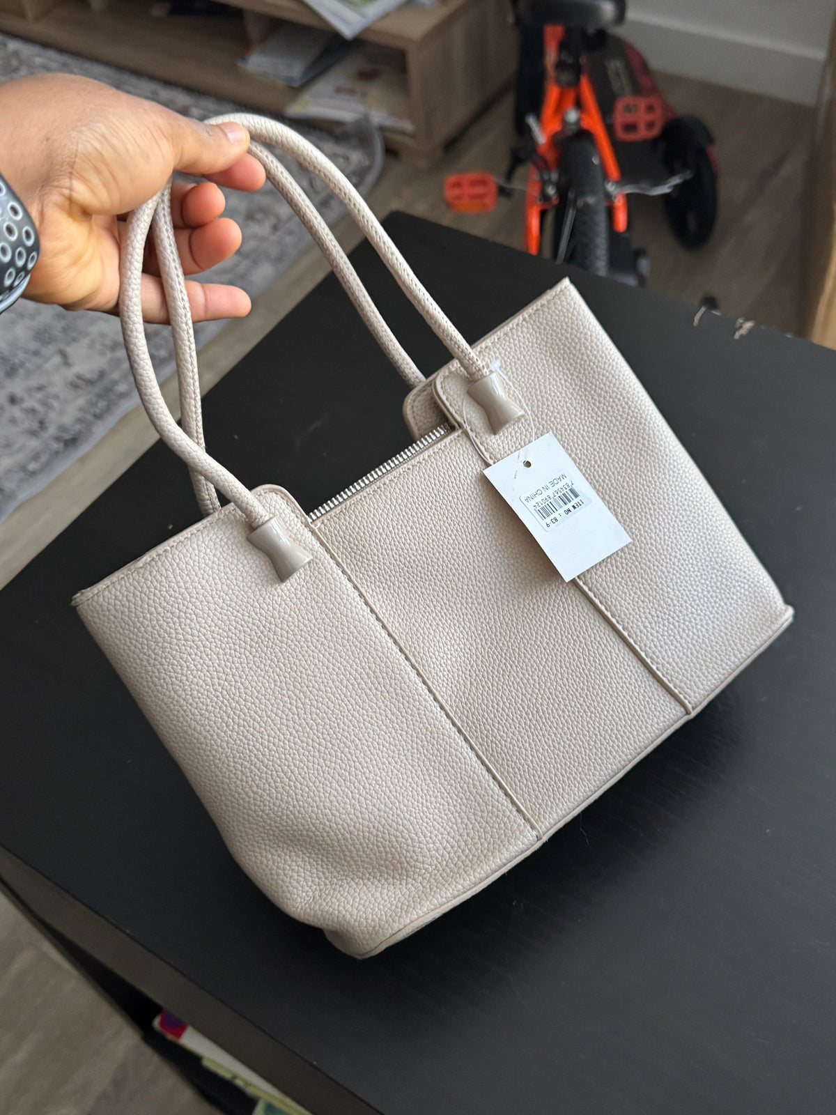 Women’s Nude Pebbled Leather Dual-Handle Tote Bag | LARYZ Everyday 046 | Small-Medium