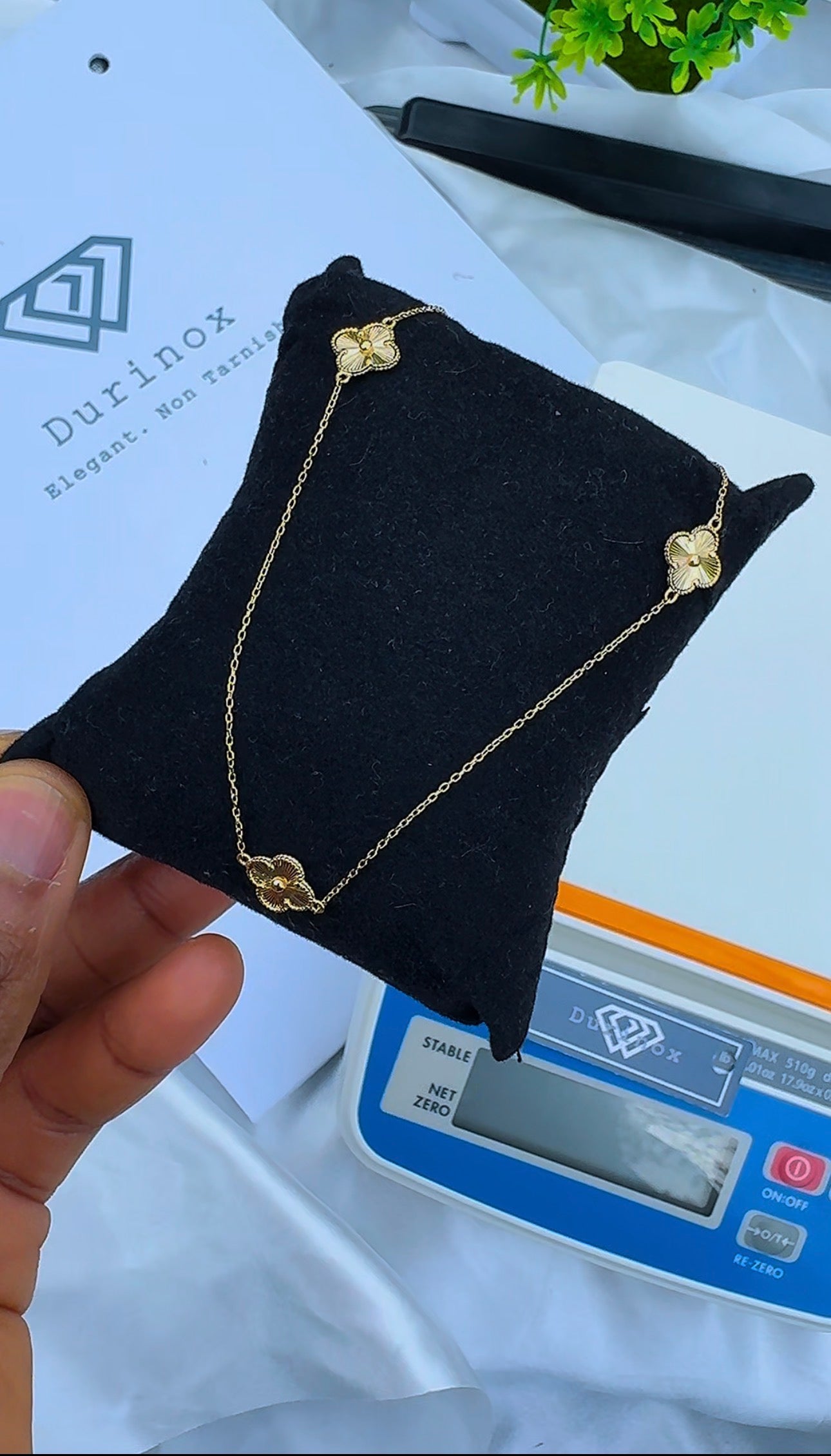Degacc 18 Karat Solid Italian Gold Instant Chain Clover Necklace