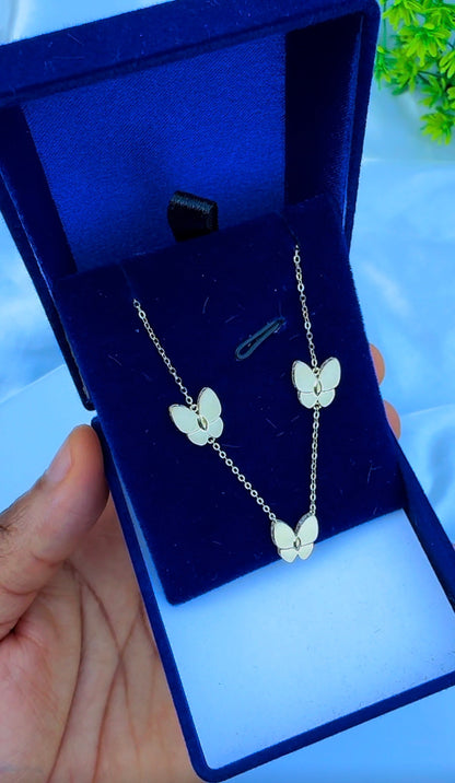18ct Real Gold Triple Butterfly Necklace | 3.3g | 17” + 1” (18 Inches)