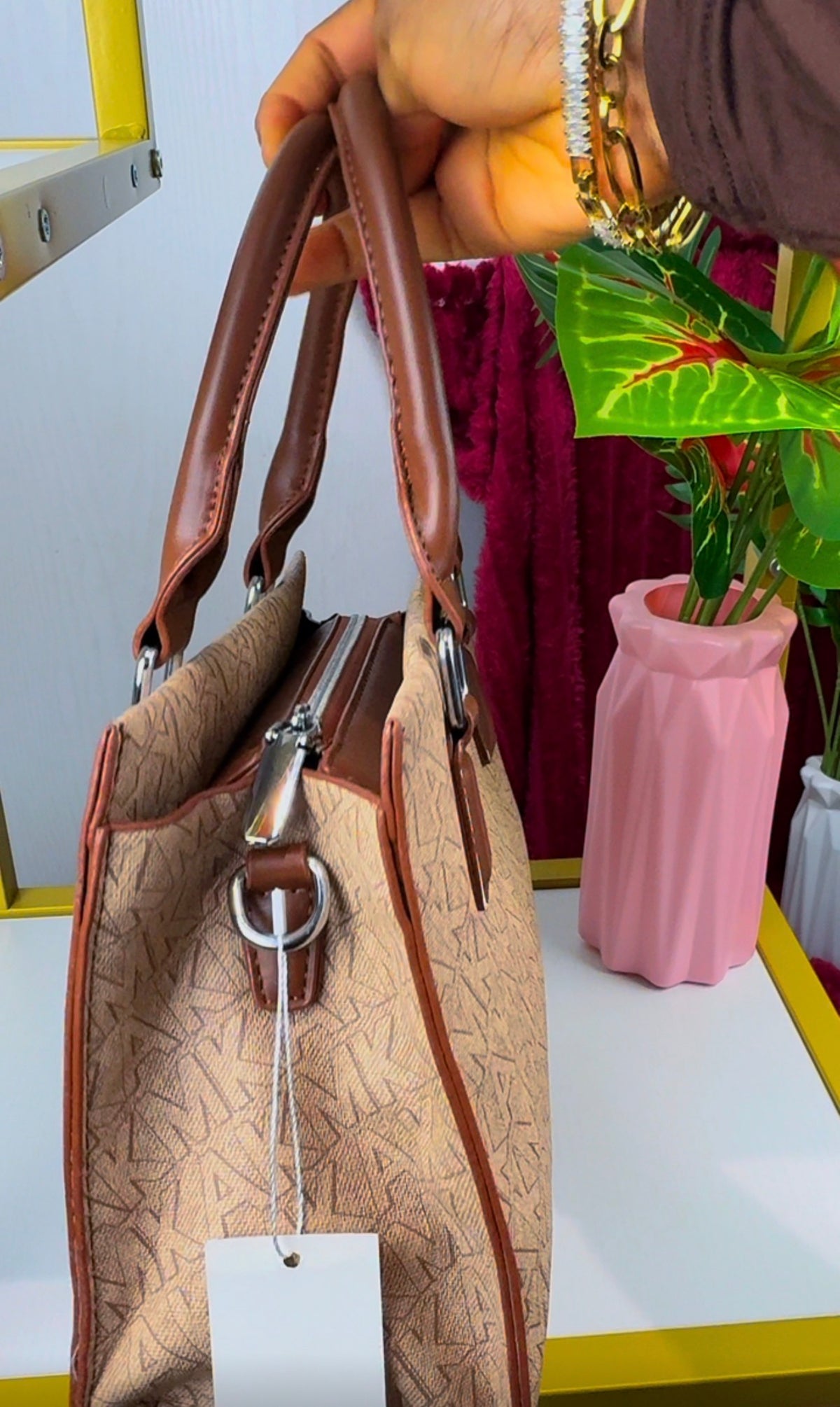 Monogram Canvas Top-Handle Satchel Handbag – Beige & Brown {Medium | Defective} - 010