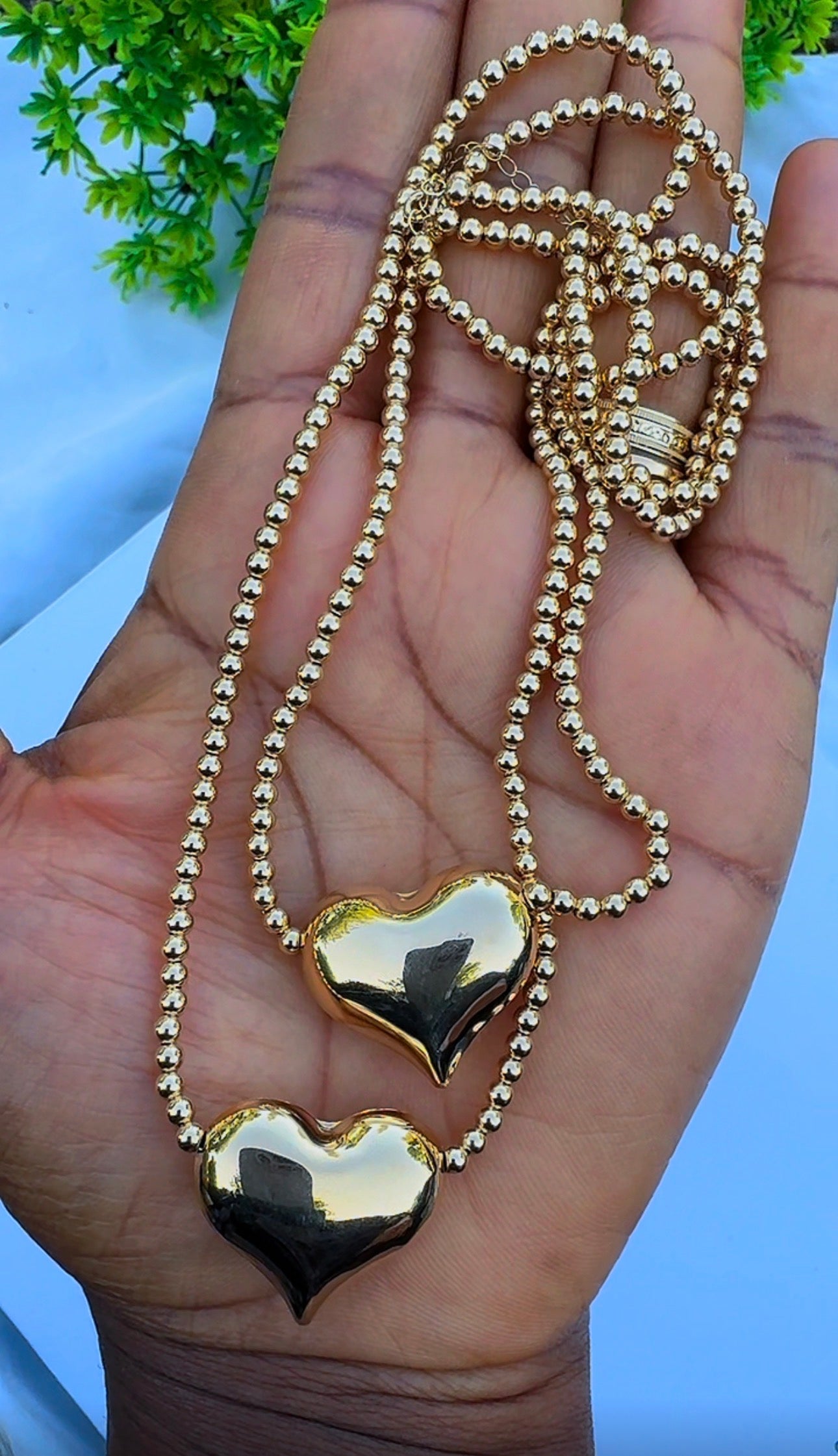 18 Karat Solid Gold Instant Ball Heart Chain Necklace 18 Inches | 4.43g