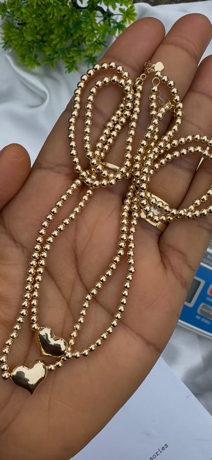 Deegab 18 Karat Pure Gold Instant Ball Heart Chain Necklace 18 Inches