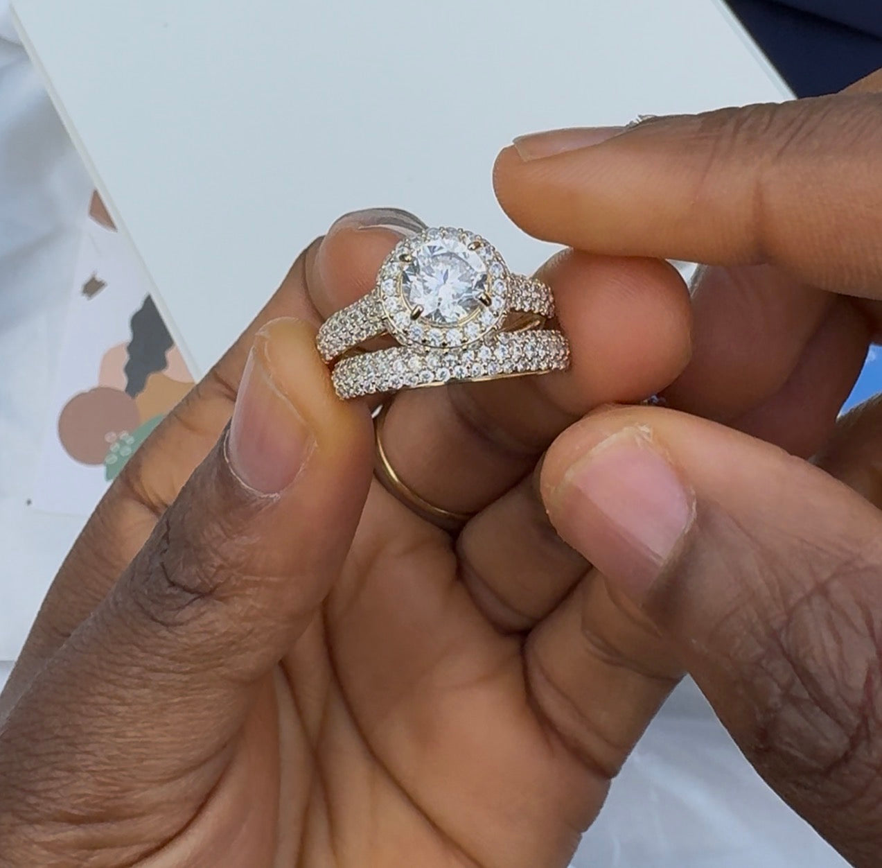 Degam Pure 18 Karat Italian Gold Bridal Engagement Ring Set