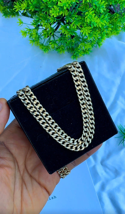18K Solid Gold Cuban Chain Necklace Unisex | 20 & 22 Inches | 6.2 & 7.0g